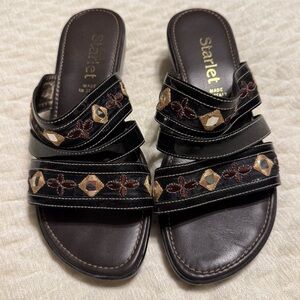 Starlet Wedge Sandals Strappy Embroidered Women’s Size EU 37 (6.5 US) Italy